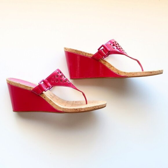 Coach Brookk Fuchsia Pink Patent Leather Thong Slip On Wedge Heel Mule Sandals - Picture 12 of 16